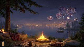 Cozy Bonfire &amp; Fireworks at the Lake 🎆 Peaceful Night Ambience (2 Hours)