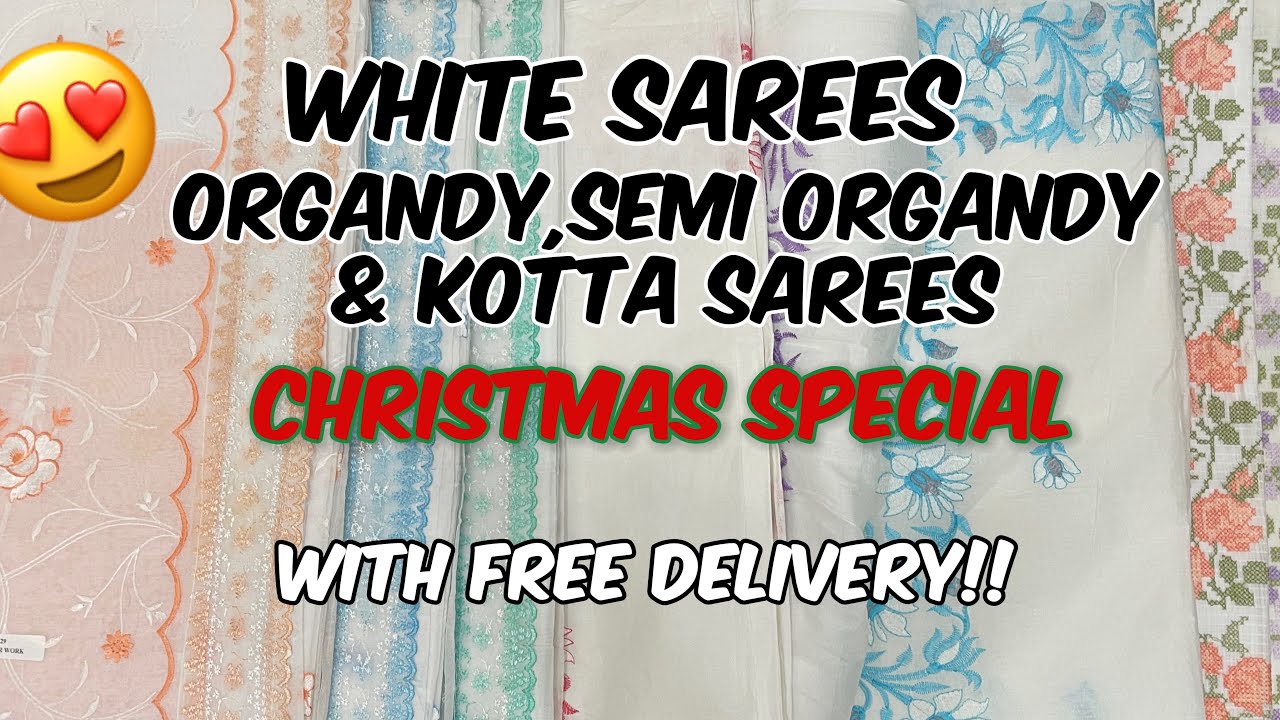 WHITE ORGANDY,SEMI ORGANDY & KOTTA SAREES COLLECTION 😍 | CHRISTMAS SPECIAL | MARIYAM FABZ |