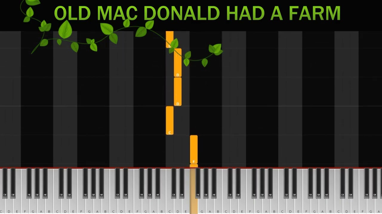 Old Mac Donald had a farm. Music simple piano tutorial. Easy for beginners. 