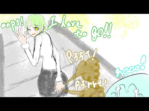 Girl holds fart and poop on escalator 【anime】