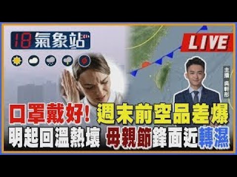 口罩戴好! 週末前空品差爆明起回溫熱壞 母親節鋒面近轉濕｜主播吳軒彤 說氣象LIVE