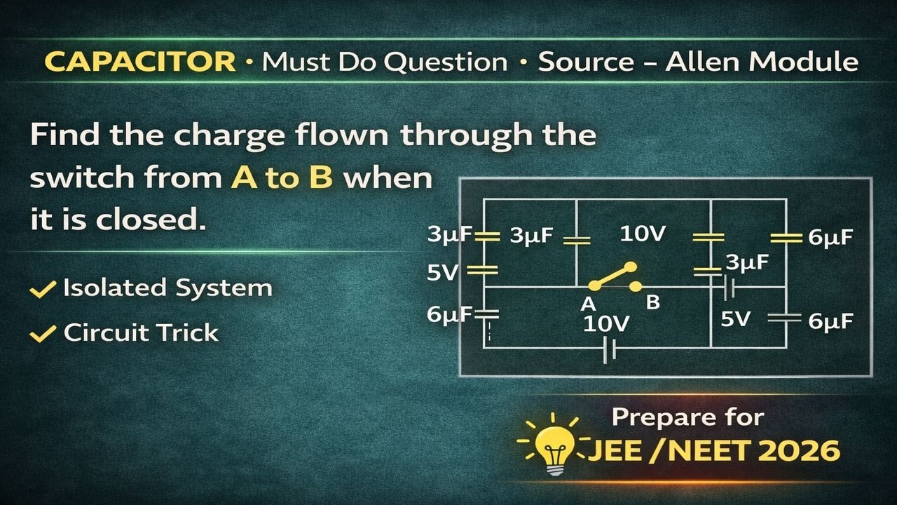 Find Charge that Flows Through the Switch From A to B | Capacitor Trick  | Allen Module | JEE / NEET