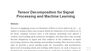 Tensor Decomposition for Signal Processing and Machine Learning