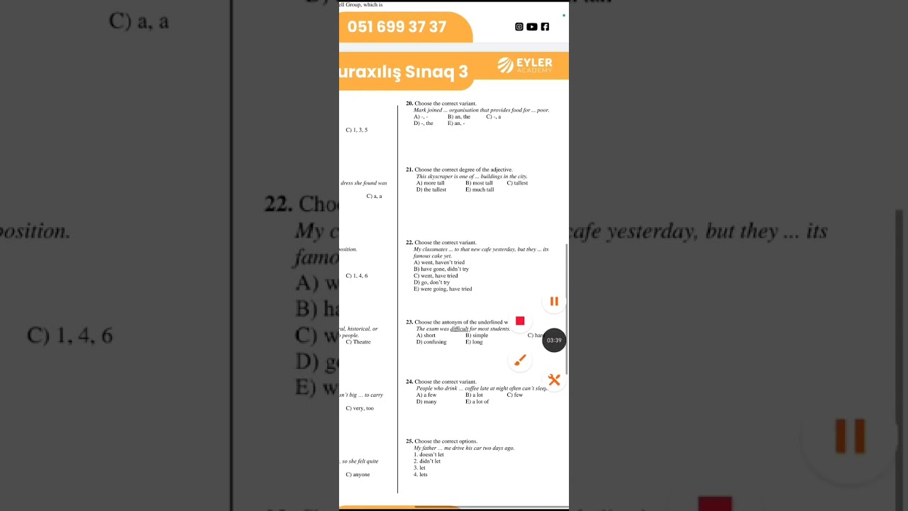 Eyler Academy, 9-cu sinif buraxılış, İngilis dili grammar suallarinin  izahlari