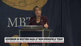 Gov. Healey braves Nor’easter to give keynote speech at Springfield convention