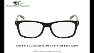 Nike 5 5 3 8 Eyeglasses 001 Black Flash Lime 52mm