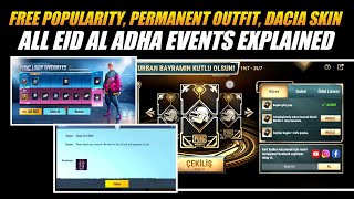 GET PERMANENT OUTFIT, DACIA SKIN, POPULARITY| EID AL ADHA EVENT EXPLAINED|NEW TURKEY EVENT EXPLAINED