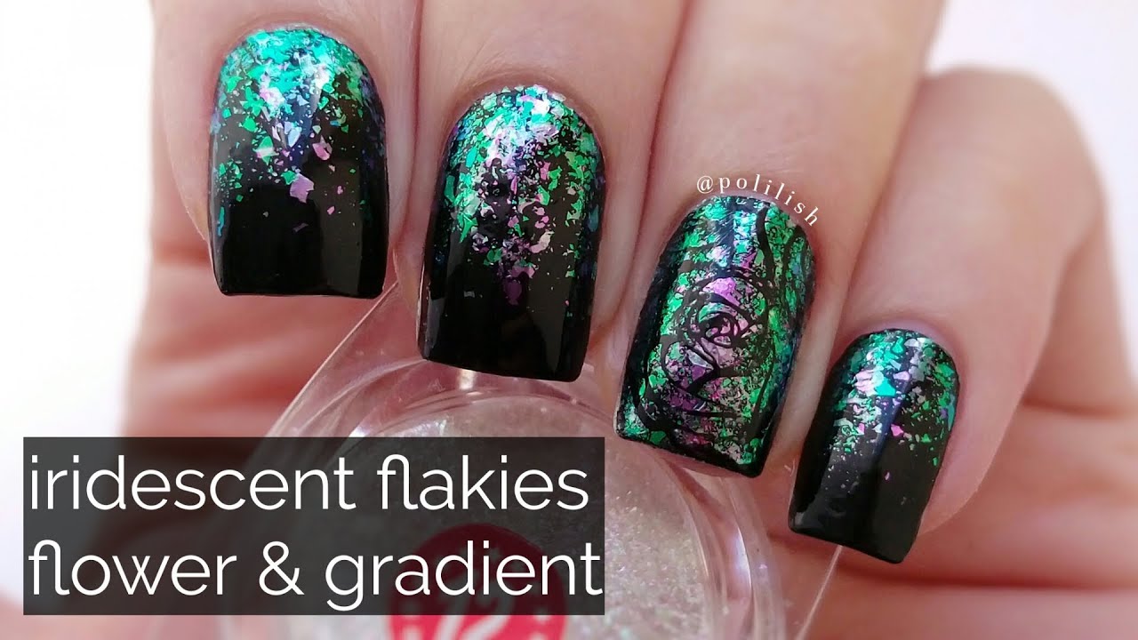 Iridescent flakies nail design (regular polish, no gel ...