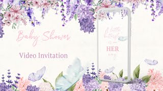 Purple and pink, Butterflies \& Flowers Baby Shower Invitation #videoinvitation #babyshowerinvitation