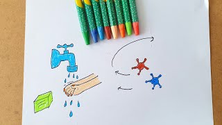 Renkli Kalemler Ile Corona Virus Çizme. Drawing Corona Virus.