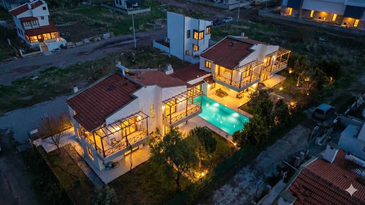 Ayvalıkta 4 villa birden malikane tadında satılık havuzlu villa 