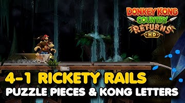 Donkey Kong Country Returns HD - Rickety Rails 4-1 (All Puzzle Pieces & KONG Letters)