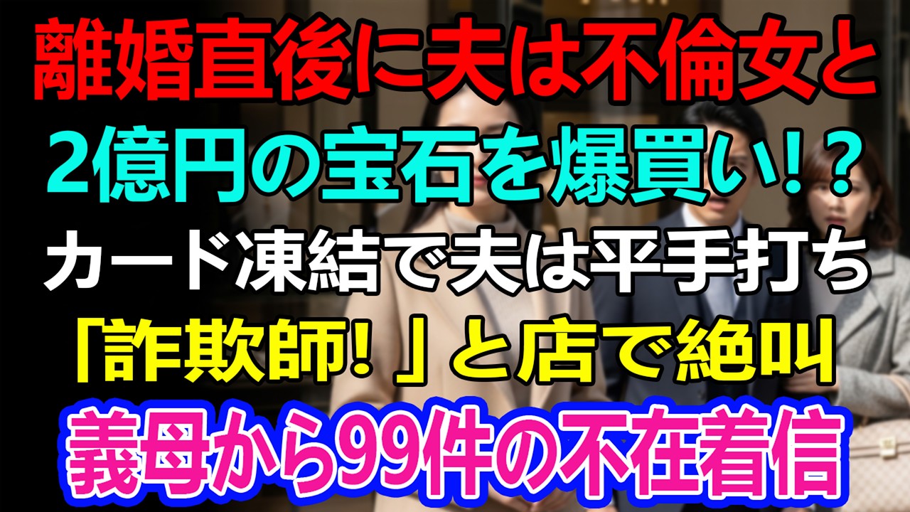 離婚届に署名した直後、夫は愛人と2億円のネックレスを買いに行った。私はカードを凍結。宝石店で夫は平手打ちされ、『詐欺師！』と叫ばれた。その後、携帯を見ると――義母から99件の不在着信があった。