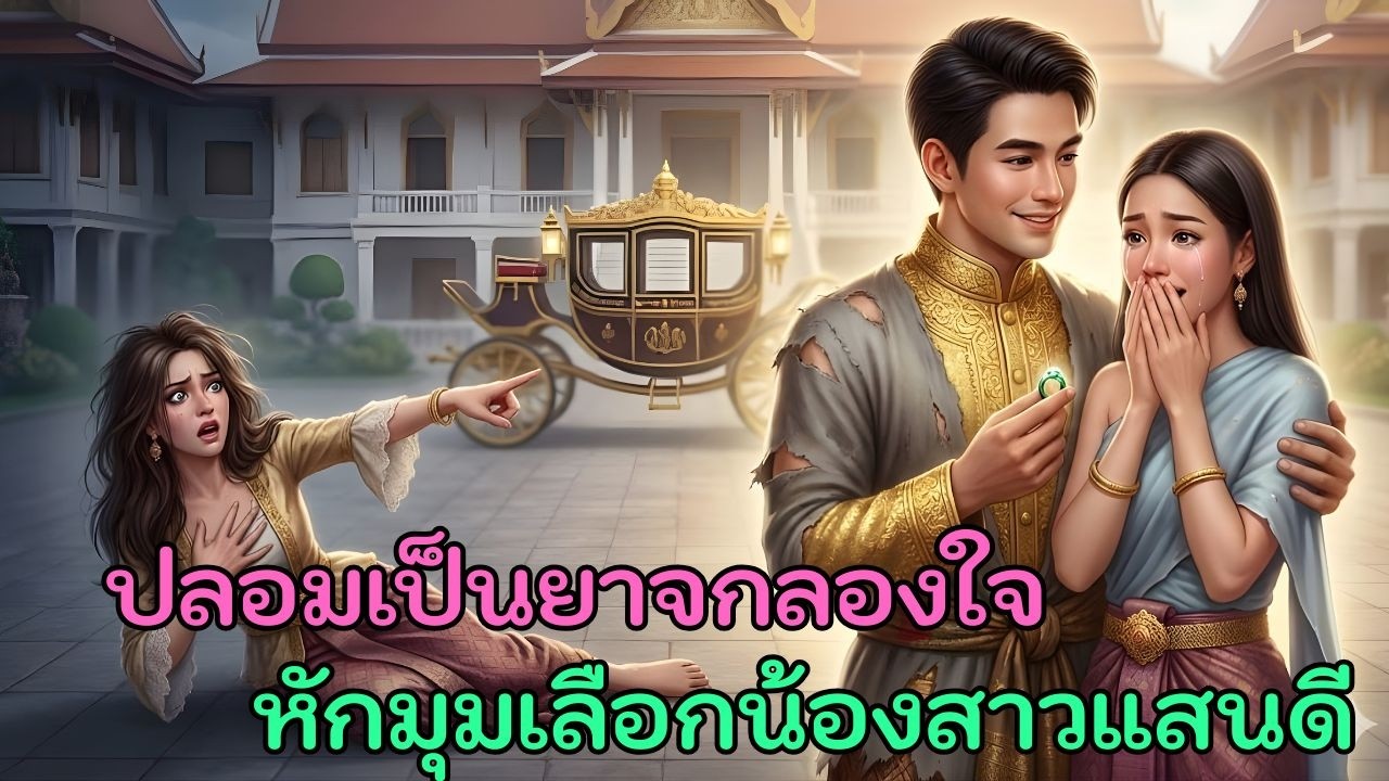 ชายหนุ่มปลอมเป็นยาจกสลบหน้าบ้านเศรษฐีเพื่อลองใจสองคุณหนู ก่อนหักมุมเลือกน้องสาวผู้แสนดี.