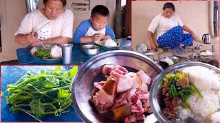 sarmila cooks PORK in the lunch || village lunch cooking ||@bhumicooking