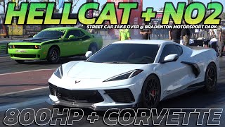 Hellcat N20 vs 800hp+ C8 Corvette \& Cadillac Drag Race at Street Car Takeover