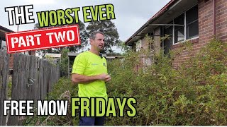 Most OVERGROWN Suburban Backyard Part 2! Free Mow Fridays