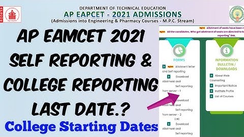 AP EAMCET 2021 College Reporting&Self Reporting Last Date.?//Documents required at College Reporting