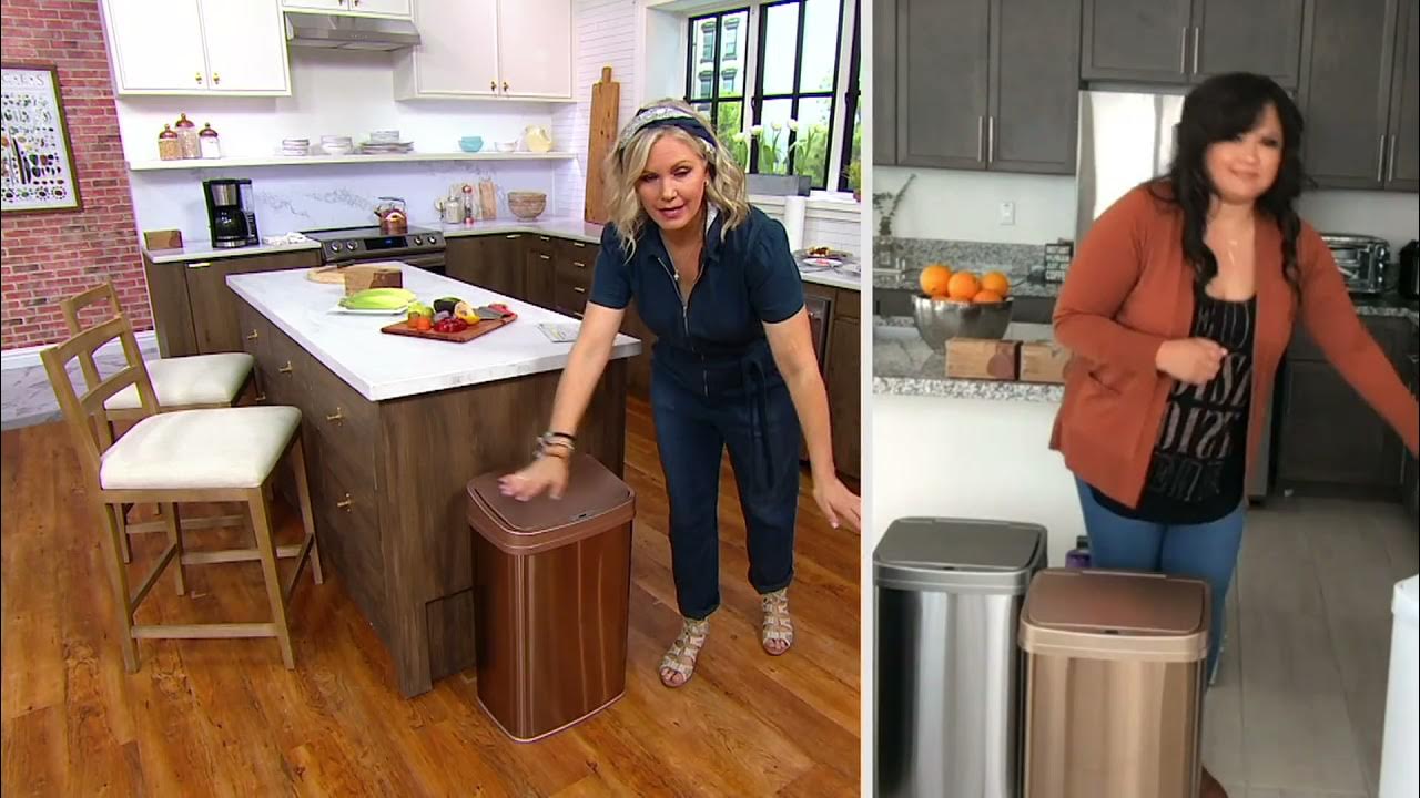 NINESTARS 13.2G Stainless Steel Motion Sensor Trash Can with Liners on