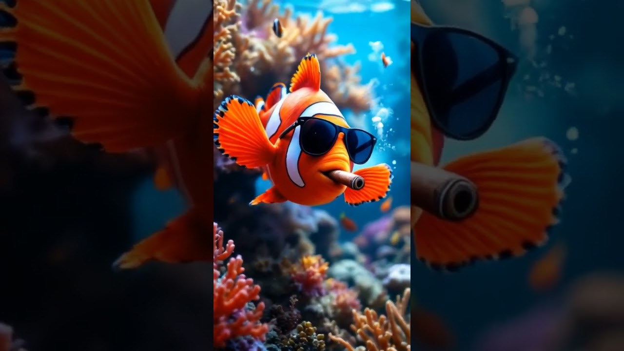 Clown Fish Waring Sun Glass | Smoking Fish in AI - Kamal AI 4u 