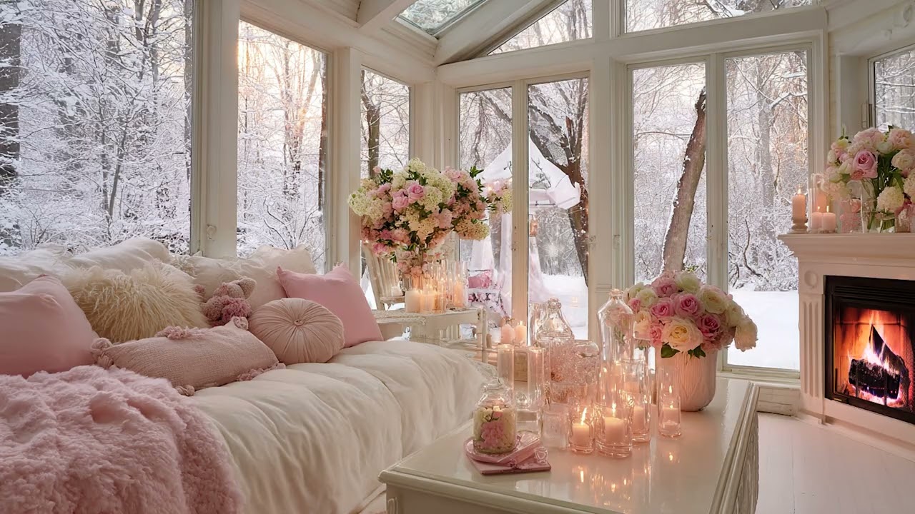 Winter Storm Sounds with Crackling Fire 🔥 Snow Wind Ambience for Relaxing Sleep