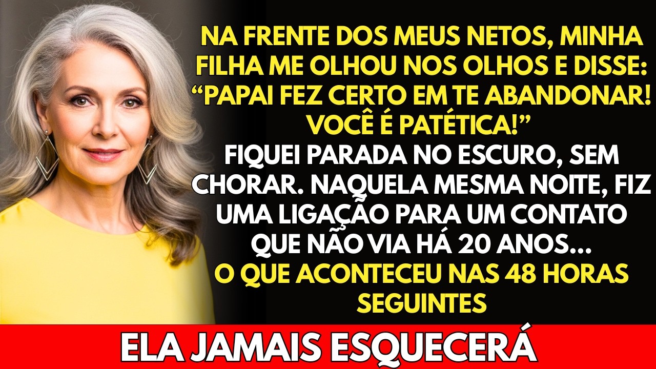 Na frente dos meus netos, a minha filha olhou-me nos olhos e disse: «Papá fez bem em abandonar-te. És patética.» Não chorei. Levantei-me, beijei cada um e saí. No carro, percebi: aquilo não foi...
