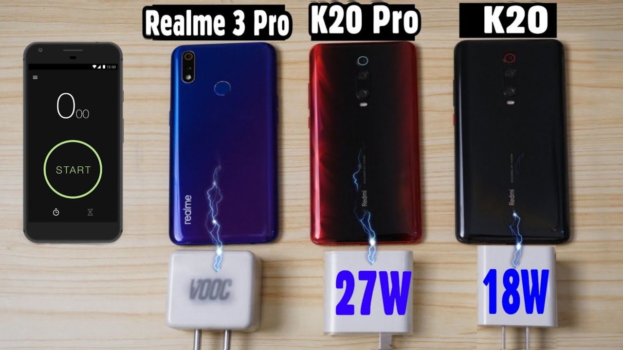 Redmi K20 Pro Vs Redmi K20 Vs Realme 3 Pro : Charging Test | QC 4+ (27W) Vs QC 3.0 (18W) vs Vooc 3.0
