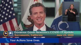 Governor gavin newsom provides an update on the state's response to
covid-19 outbreak. recorded june 22, 2020 in sacramento. for more
information regardi...
