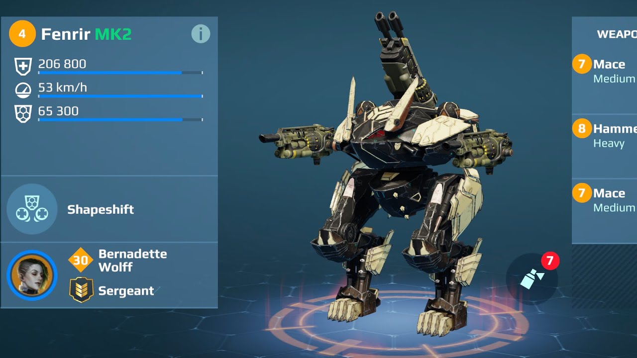 Mace Hammer Fenrir With Bernadette Wolff Pilot (60 FPS War Robots