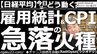 【日経平均－今日はどう動く？】雇用統計(８日)＆CPI(消費者物価指数、13日)が急落の火種！　日経平均は堅調に上昇しているが、今晩の雇用統計や来週のCPIが、急落の火種となる可能性があるので要注意。