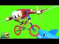 AnimaCars - The EAGLE PLANE saves the BIKE from SHARKS!  - Cartoons for kids with trucks &amp; animals