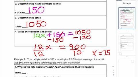 Two Step Equation Word Problem Notes