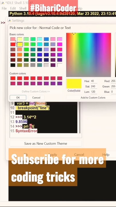 Change colors of Python | Python idle color change | #codersadda # ...