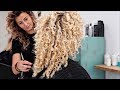 dry haircut & colored blonde curls the healthy way *OLAPLEX*