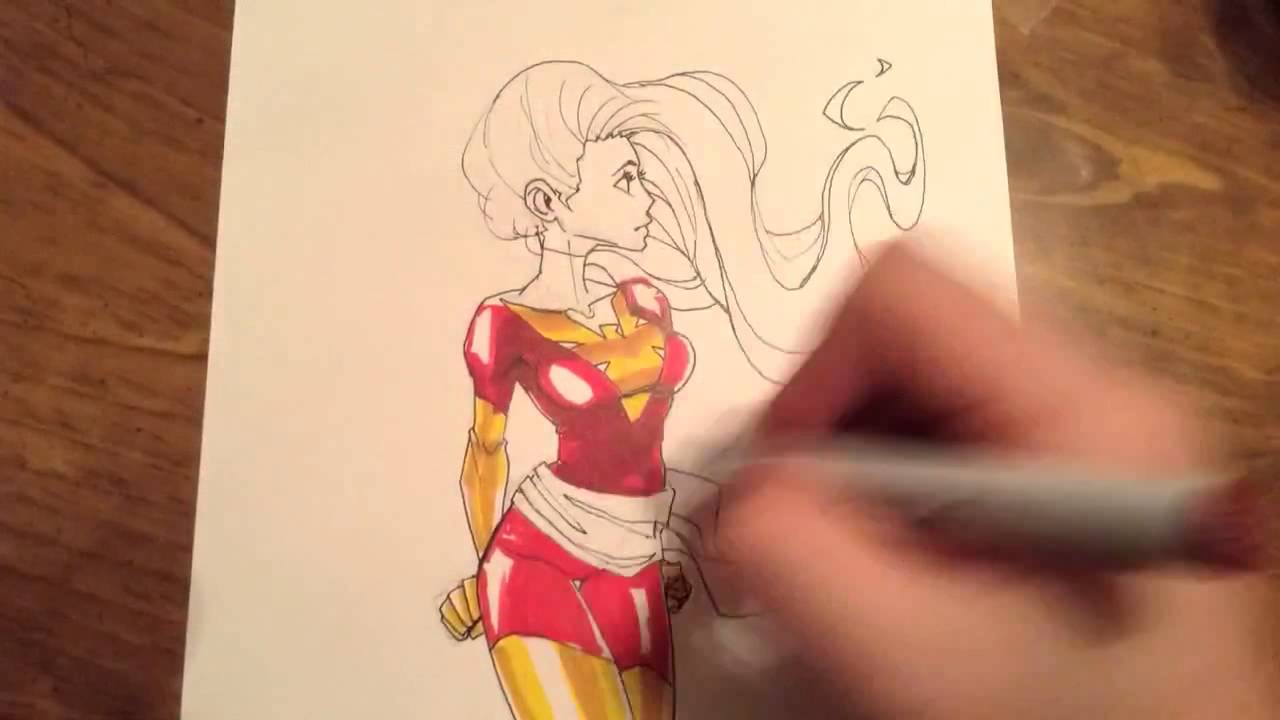 Jean Grey Phoenix time lapse traditional art