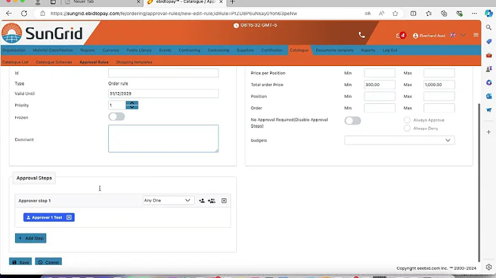 Defining Approval Rules on ebidtopay