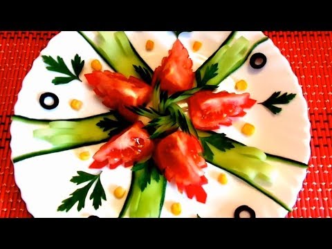 Как красиво нарезать помидоры и огурцы! Украшения из овощей!
