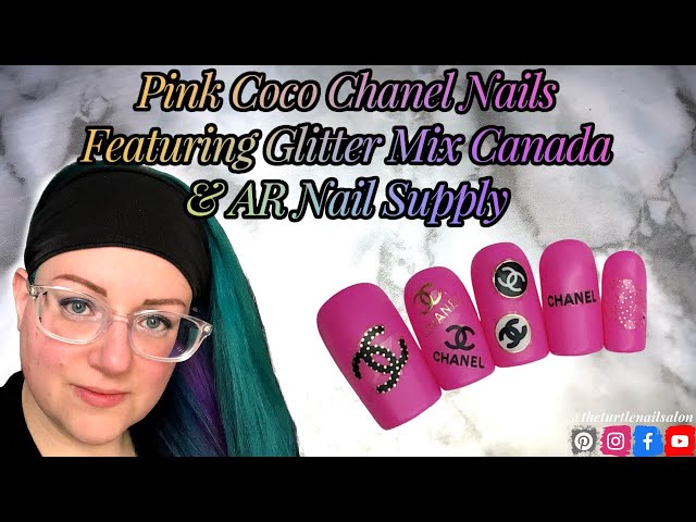 Pink Coco Chanel Nails Featuring Glitter Mix Canada & AR Nail Supply 