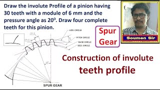 Construction of teeth profile Problem - Spur gear Drawing - Involute Profile