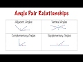 Angle Pair Relationships Adjacent Vertical Complementary Supplementary 