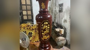 Cặp lục bình đục kênh bong gỗ xà cừ . Dát vàng siêu đẹp . sơn pu màu gụ #lucbinh #lucbinhgoxacu