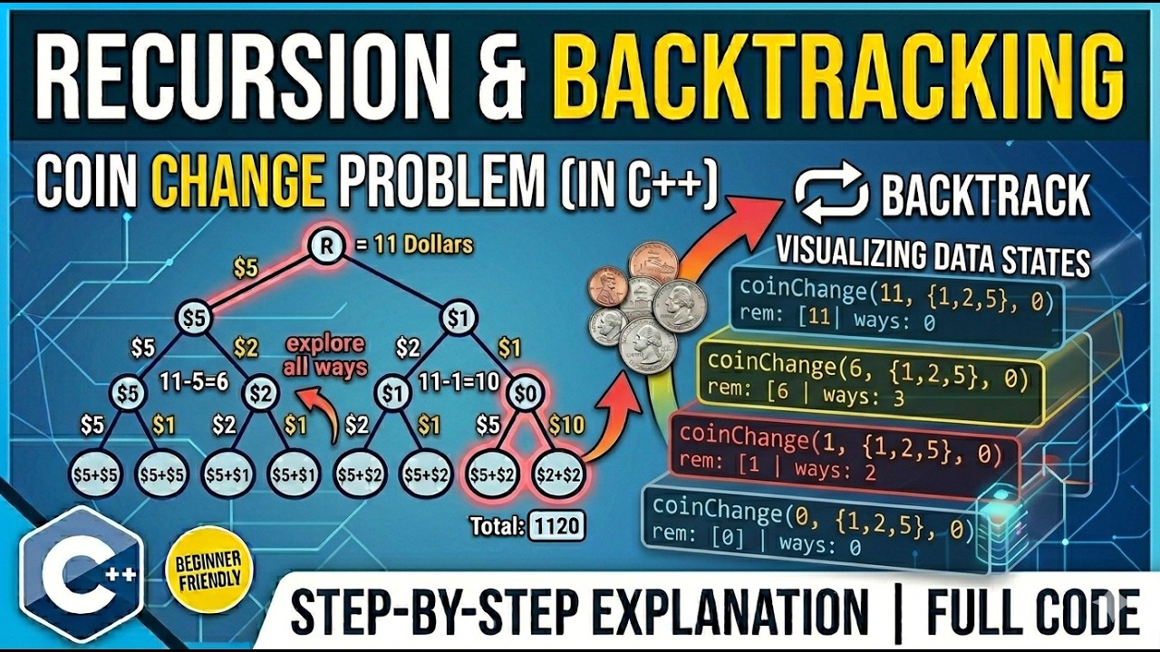 4.4 Recursion - Backtracking (Coin change problem) - YouTube