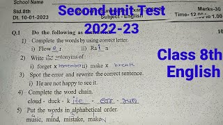 Class 8th English  Second Unit Test  202223
