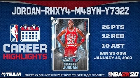 NBA 2k20 Myteam *Career Highlights Locker Code* (JORDAN-RHXY4-M49YN-Y732Z)