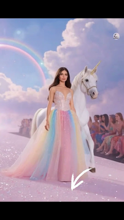 Beautiful Woman with Unicorn on Rainbow Runway | Magical Fashion Show 2025 #viral #cute #babytoons