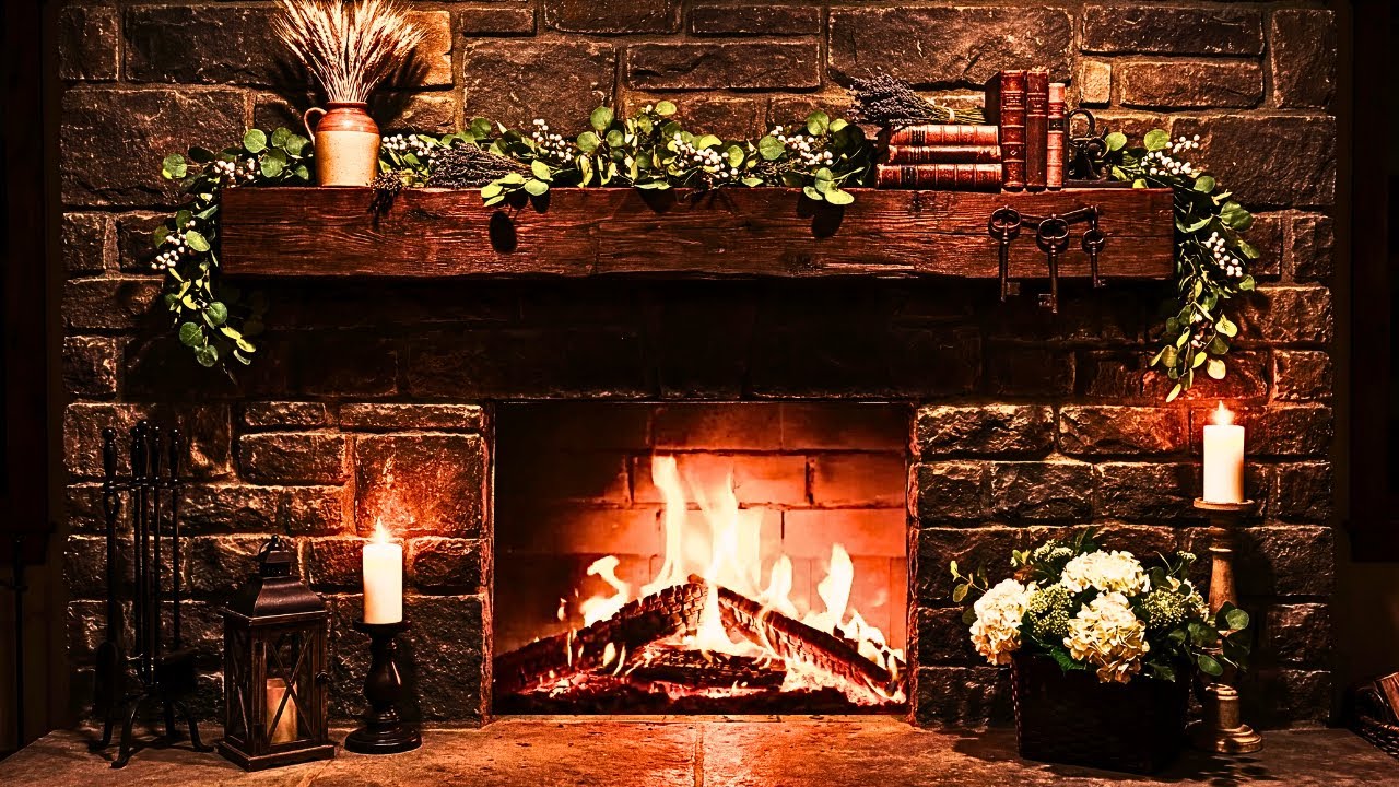 Warm Rustic Stone Fireplace Sounds 🔥 Relaxing Ambience for Study & Focus