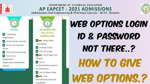 AP EAMCET 2021 Web options Login ID & Password Details Not there- how to give web options?