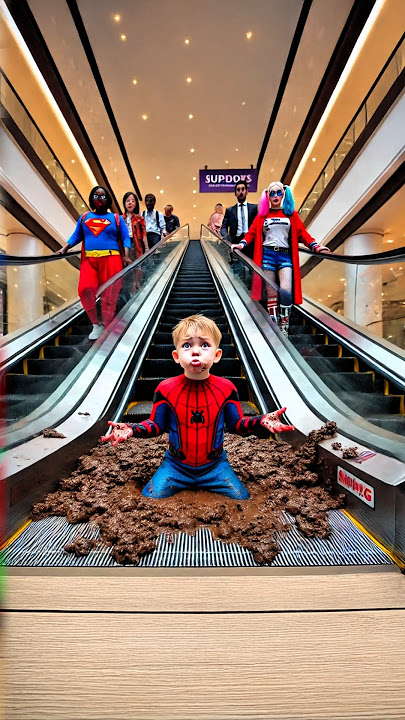 😩 Spidey Kid Stuck in Escalator Mud! 🛍️🤣 #shorts #spiderman #avolution