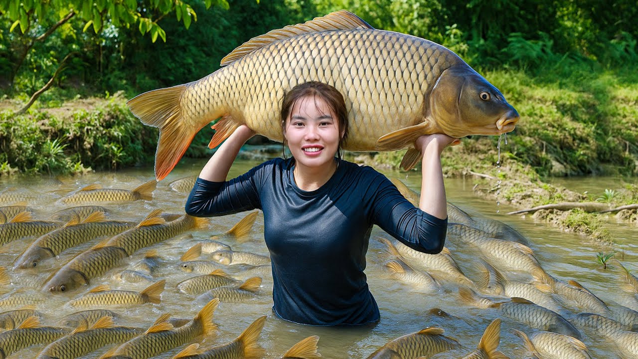 Blocking the River and Draining Water to Catch a Huge School of Fish | Selling at the Market