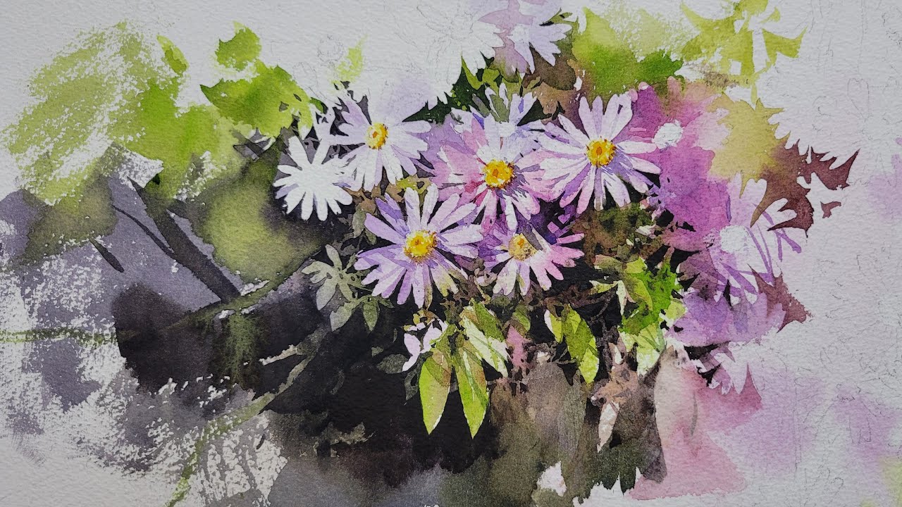 쑥부쟁이? [수채화/ watercolor] 가을들꽃 쑥부쟁이(공작초?)